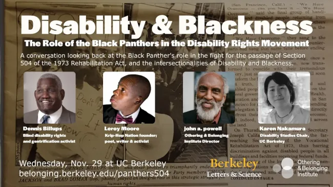 Event flier showing headshots of four speakers